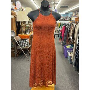 Maurices XS Orange Laced Midi Dress With Halter Neckline & Side Zipper Closure